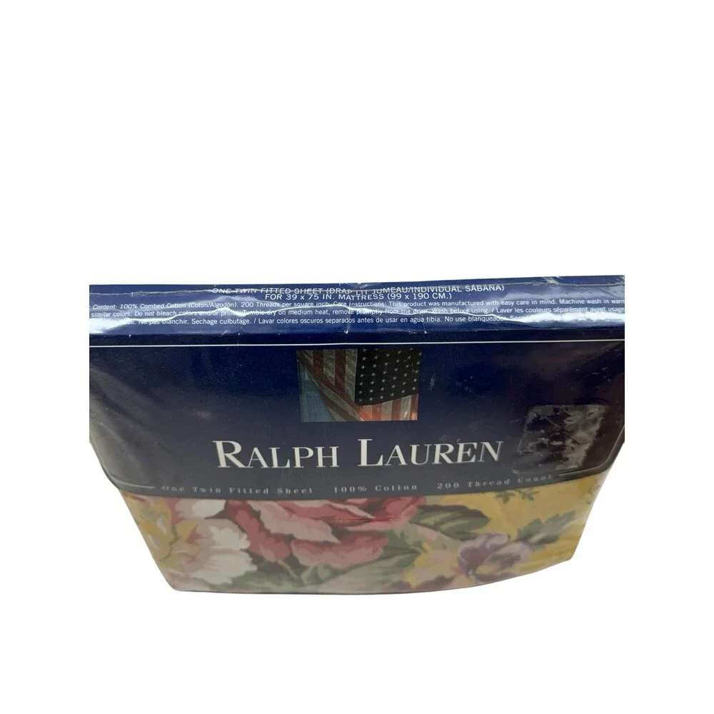 Vintage Ralph Lauren Sophie Brooke Twin Fitted Sheet Yellow Floral Cotton NEW